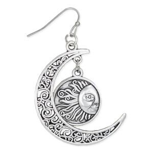 Silver Filigree Crescent Moon Sun Earrings
